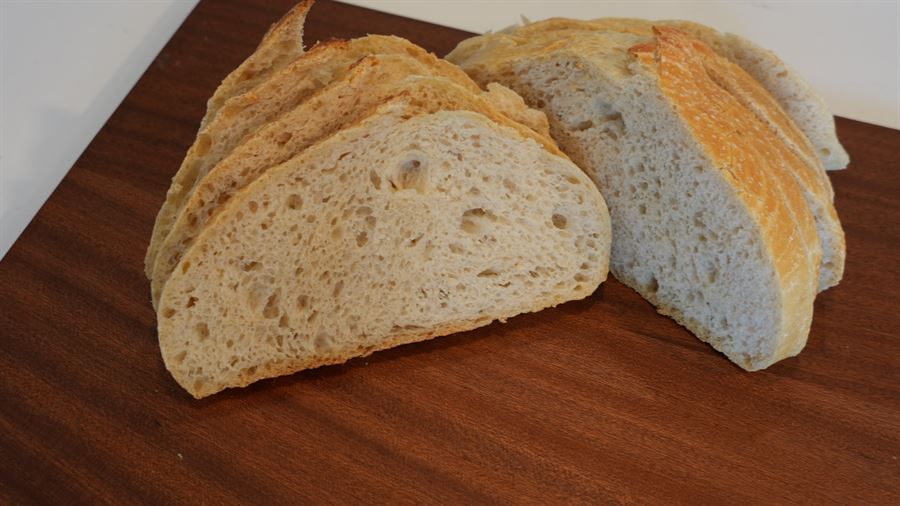 Slices of plain sourdough sandwich bread